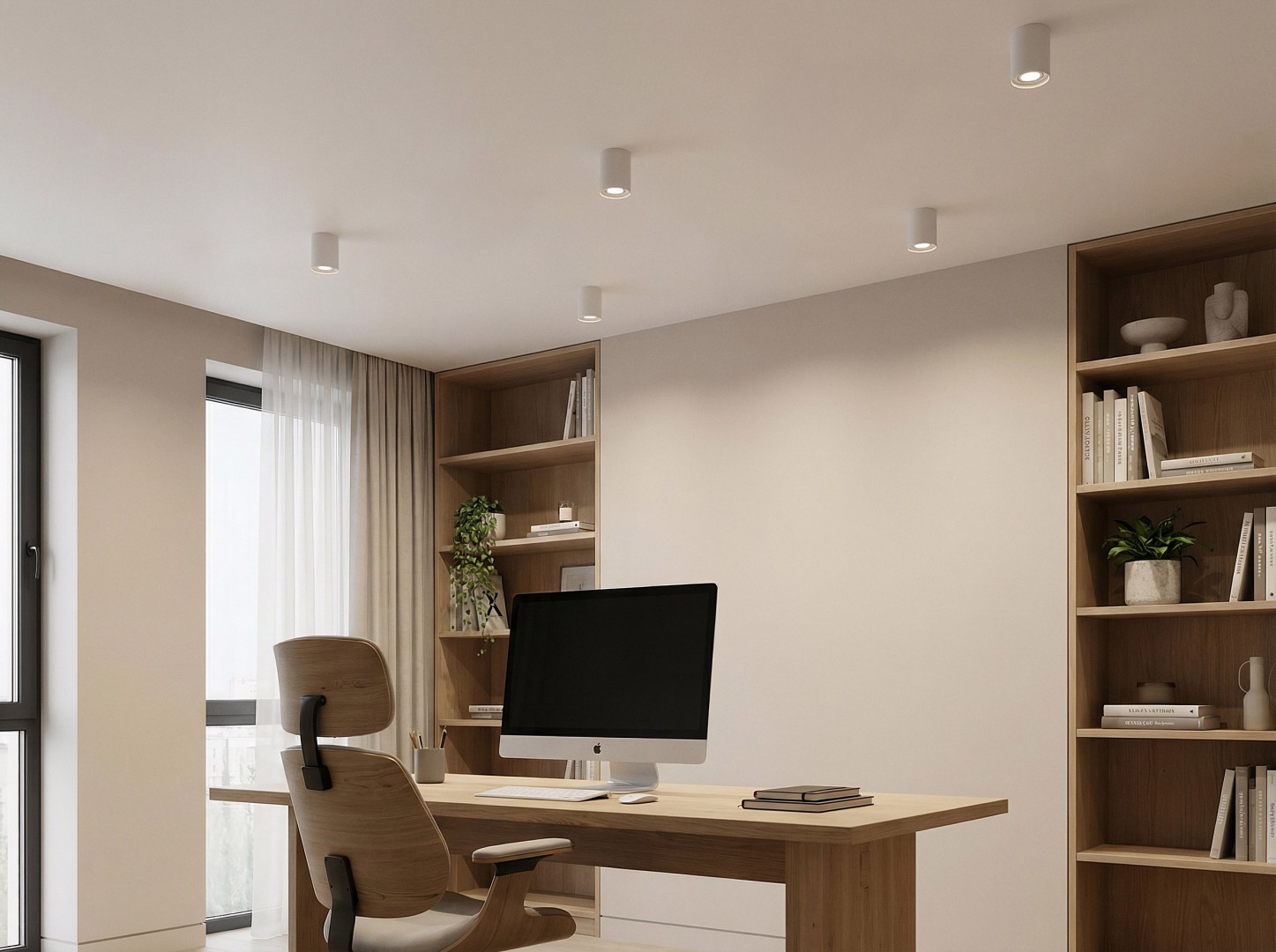 punktowe oświetlenie kuchni z białych lamp natynkowych spot tuba montowanych w suficie w gabinecie model Cone W1 oferowany przez
