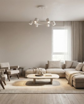 designerski żyrandol wiszący w białym kolorze z punktowym światłem do salonu i pokoju dziennego model Bolt W6 producent Lampit