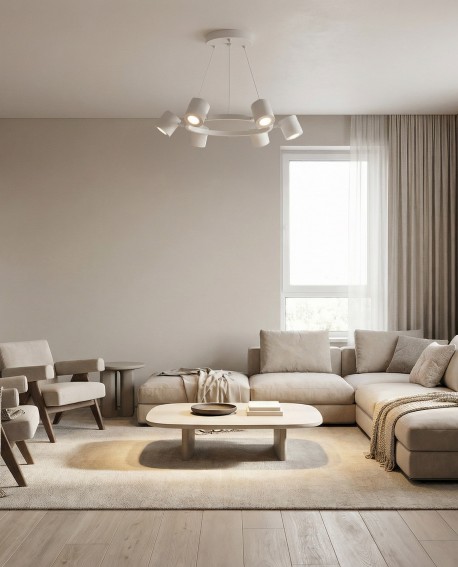 designerski żyrandol wiszący w białym kolorze z punktowym światłem do salonu i pokoju dziennego model Bolt W6 producent Lampit