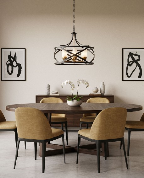 stylowa lampa wisząca czarno mosiężna w klimatycznym wnętrzu jadalni podkreśla charakter loftowy Astila W6 oferowana przez Lumin