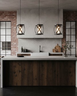 lampy wiszące loft czarno mosiężne nad wyspą kuchenną w industrialnej aranżacji wnętrza model Astila W1 od producenta Lumina Dec