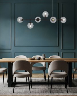 designerska lampa wisząca z przezroczystymi kloszami i widocznymi żarówkami nowoczesne oświetlenie wnętrz