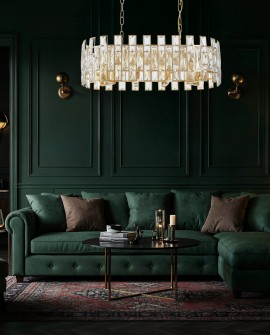 złoty żyrandol kryształowy do salonu z dekoracyjnymi kryształami luksusowa lampa wisząca Fiorina D70 Pro marki LuminaDeco