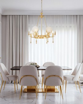 złoty żyrandol kryształowy do jadalni z mlecznymi kloszami stylowe oświetlenie wnętrza Montego W6 marki Lumina Deco