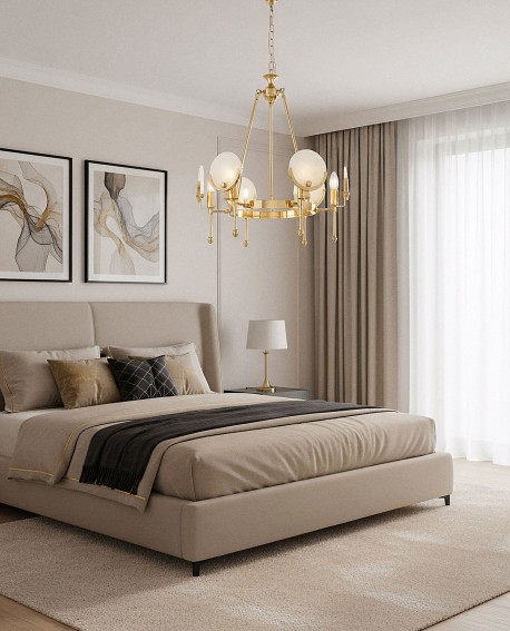 elegancka lampa wisząca kryształowa złota w sypialni premium dekoracyjny żyrandol Montego W6 producent Lumina Deco