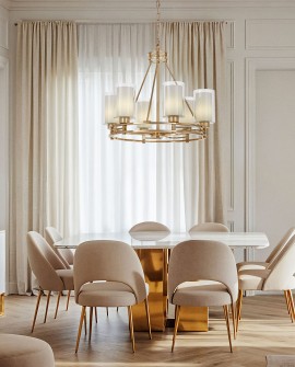 złota lampa wisząca jako centralny punkt jadalni oświetlenie dekoracyjne – idealne połączenie czerni, złota i miękkiego światła