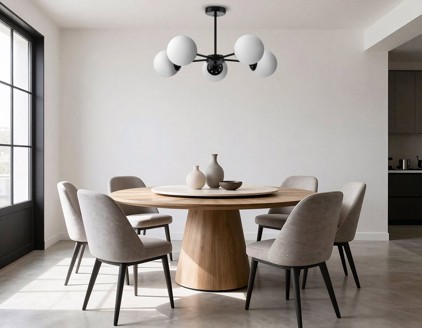 designerska lampa sufitowa z pięcioma kulami geometryczna forma metal czarny idealna do wnętrz minimalistycznych Fino Ring W5 La