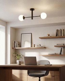 minimalistyczna lampa wisząca do gabinetu czarna metalowa konstrukcja i mleczne kule eleganckie światło Lampit model Fino W2