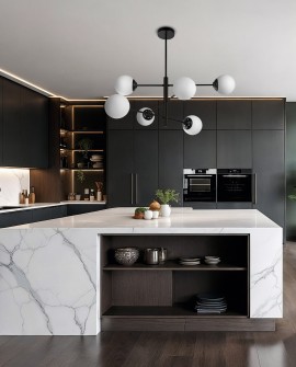 designerska lampa wisząca sufitowa czarna z mlecznymi kulami idealna nad wyspę kuchenną Lampit kolekcja Fino W6