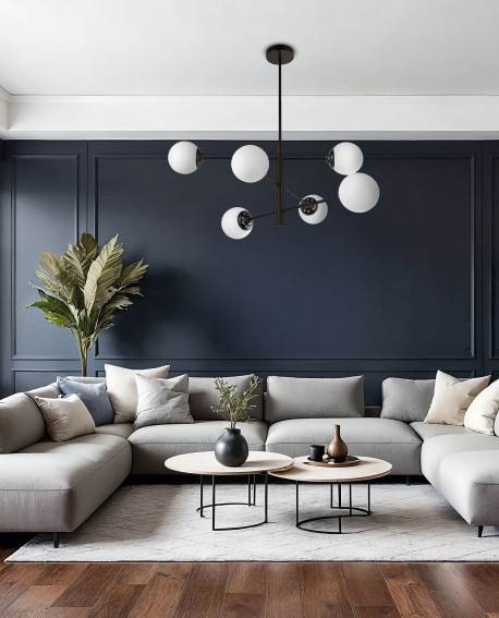 minimalistyczna lampa sufitowa wisząca czarna nowoczesne oświetlenie wnętrz z kulami Lampit Fino W6