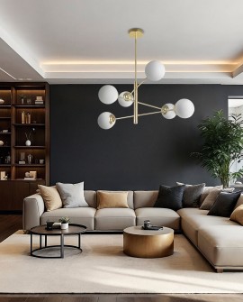 złoty kinkiet ścienny z mlecznymi kulami designerskie oświetlenie wnętrz nad sofę Lampit seria Fino W5