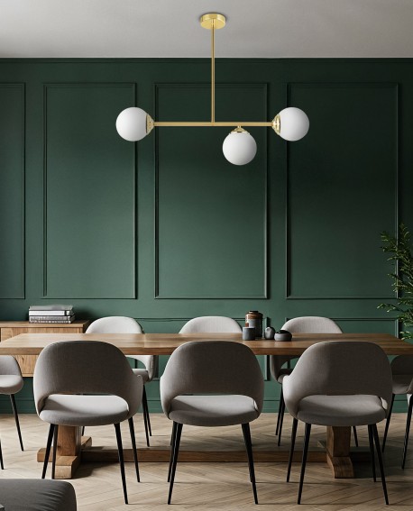 lampa wisząca sufitowa klasyczne złoto z trzema kulistymi kloszami stylowe światło do jadalni Lampit linia Fino W3