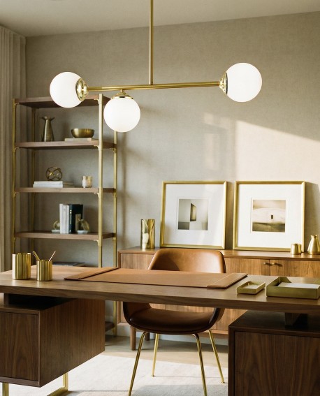 nowoczesna lampa sufitowa wisząca złota mleczne kule tworzą nastrojowe oświetlenie wnętrza Lampit model Fino W3