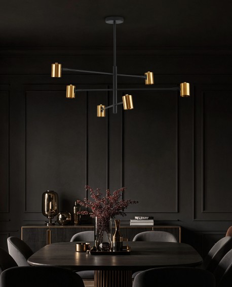 lampa sufitowa wisząca loft czarno-złota sześć punktów światła w nowoczesnego salonu Lampit DORA W6