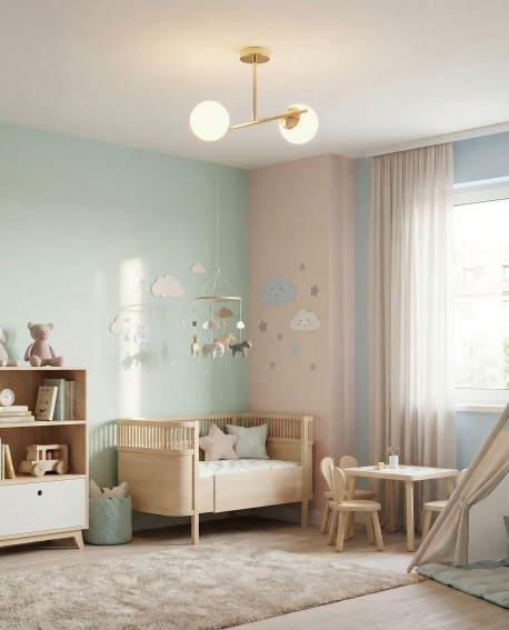 wisząca lampa sufitowa LED z kulistymi kloszami w kolorze złota oświetlenie pokoju dziecięcego producent lampit LEDO W2