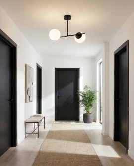 nowoczesna lampa wisząca sufitowa LED w czerni aranżacja korytarza z kulistymi kloszami producent lampit model LEDO W2