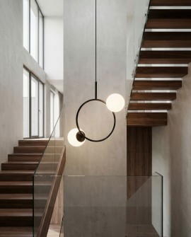 elegancka lampa wisząca LED czarna z okrągłą ramą i punktami świetlnymi do klatki schodowej lampit LEDO W2