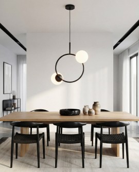 elegancka lampa wisząca LED czarna z okrągłą ramą i kulami dekoracyjne oświetlenie wnętrz lampit seria LEDO W2