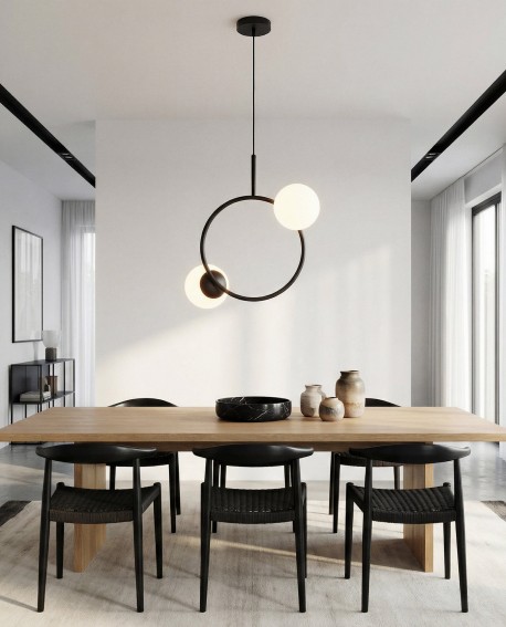 elegancka lampa wisząca LED czarna z okrągłą ramą i kulami dekoracyjne oświetlenie wnętrz lampit seria LEDO W2