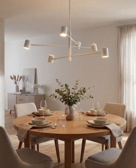 lampa sufitowa wisząca biała z sześcioma punktami światła nad stołem jadalnianym ciepła aranżacja lampit DORA W6