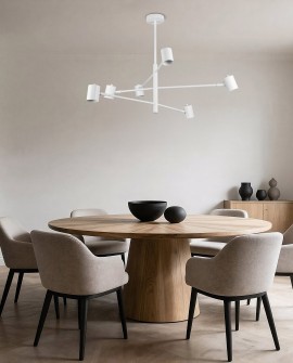 designerska lampa sufitowa wisząca biała wieloramienna oprawa zapewniająca równomierne światło nad stołem lampit DORA W6