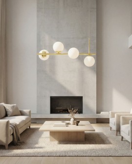 elegancka lampa sufitowa wisząca złota z delikatnymi kulami subtelne oświetlenie strefy wypoczynkowej lampit LEDO W4