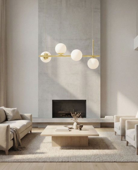 elegancka lampa sufitowa wisząca złota z delikatnymi kulami subtelne oświetlenie strefy wypoczynkowej lampit LEDO W4