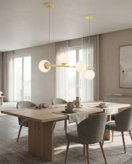 wisząca lampa sufitowa w klasycznym złocie z mlecznymi kulami funkcjonalne światło do jadalni lampit LEDO W4