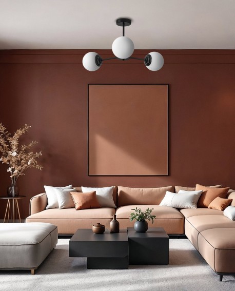 minimalna lampa sufitowa wisząca w czerni z mlecznymi kulami harmonijna forma lampit FINO RING W3