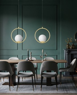 dekoracyjna lampa wisząca z kulistym kloszem klasyczne złoto Vero ukazuje wariant 1A nad stołem