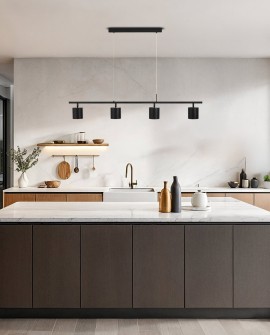 wiszące oświetlenie sufitowe czarne z metalowymi cylindrami nad blatem Lampit eksponuje wariant BOLT W4