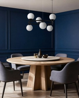 dekoracyjna lampa wisząca z okrągłą ramą i białymi kulami nad stół producenta Lampit stylowy projekt FINO RING W6