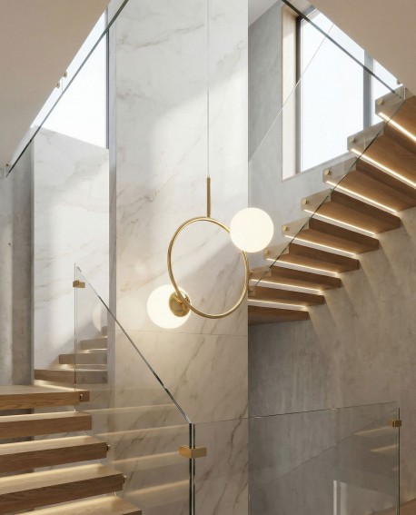 nowoczesna lampa wisząca w kolorze złotym w mlecznymi kloszami pasująca do stylu glamour