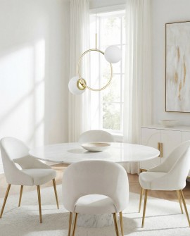 złota lampa ring z mlecznymi kloszami delikatny akcent nad stół 