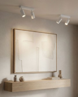 nowoczesna lampa sufitowa biała Lampit NEO W2 z dwoma punktami świetlnymi LED podkreślająca minimalistyczną aranżację