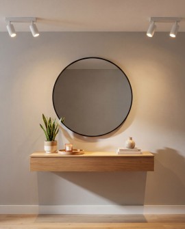 biała lampa sufitowa Lampit NEO W2 z dwoma punktami świetlnymi LED, podkreślająca nowoczesne wnętrze i obrazy na ścianie