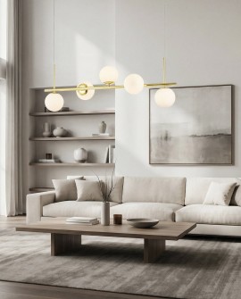 designerska lampa sufitowa wisząca Lampit z kulistymi kloszami idealna do salonu podkreśla nowoczesne wnętrze