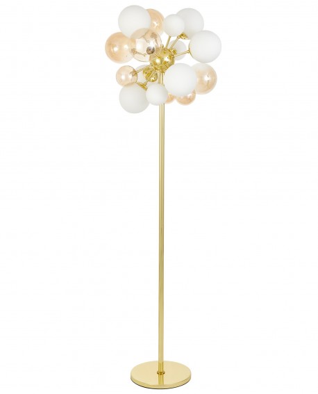 złota lampa stojąca podłogowa z kulistymi kloszami do salonu elegancki design model GALAKSIDA od producenta LuminaDeco
