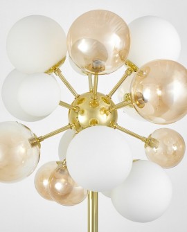 złota lampa stojąca podłogowa z kulistymi kloszami do salonu elegancki design model GALAKSIDA od producenta LuminaDeco