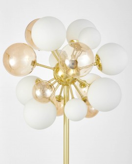 złota lampa stojąca podłogowa z kulistymi kloszami do salonu elegancki design model GALAKSIDA od producenta LuminaDeco