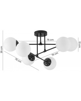 czarna lampa wisząca sufitowa z kulistymi kloszami pokazany rozstaw 75 cm średnica klosza 13 cm producent Lampit Fino W6