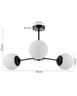 lampa wisząca Fino Ring W3 w czarnej oprawie z trzema białymi kulami, średnica 54 cm, wysokość 33 cm, nowoczesny design