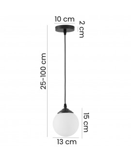 Lampa wisząca Lampit z białą kulą, regulowana wysokość 25-100 cm, średnica 13 cm, elegancki design z czarnym wykończeniem