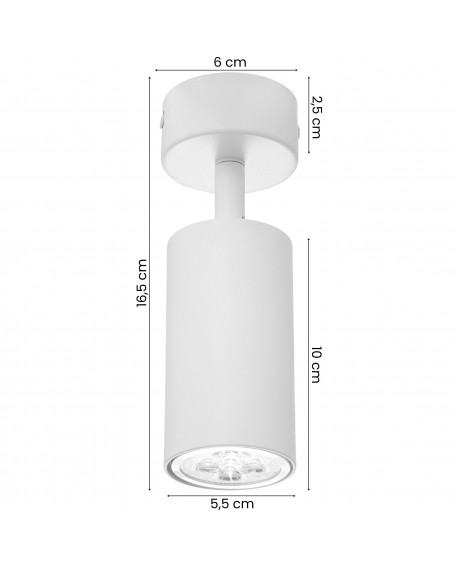 spot sufitowy biała lampa Neo W1 od Lampit z cylindrycznym kloszem o wysokości 16,5 cm i średnicy 5,5 cm