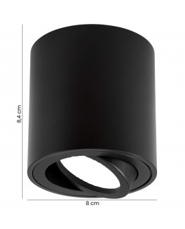 Lampa sufitowa Lampit, czarny cylinder o wymiarach 8 cm średnicy i 8,4 cm wysokości, z regulowanym kierunkiem światła.