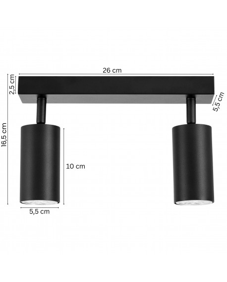 lampa sufitowa Lampit NEO W2 czarna o wymiarach 26 cm x 16,5 cm z dwoma reflektorami regulowanymi