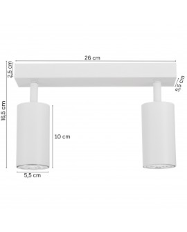 lampa sufitowa biała Lampit NEO W2 o wymiarach 26 cm x 16,5 cm z dwoma regulowanymi reflektorami