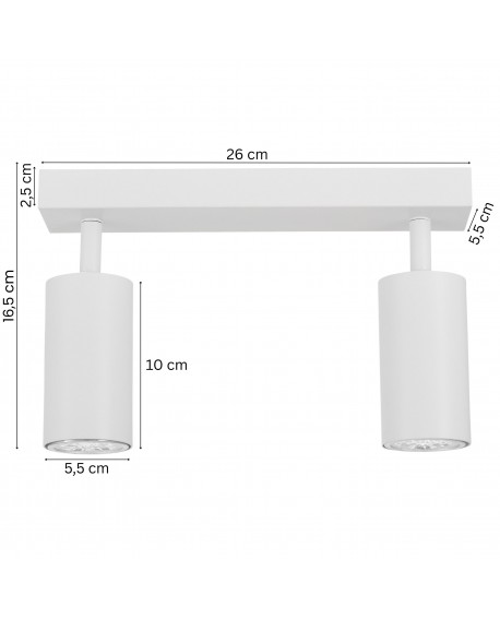 lampa sufitowa biała Lampit NEO W2 o wymiarach 26 cm x 16,5 cm z dwoma regulowanymi reflektorami