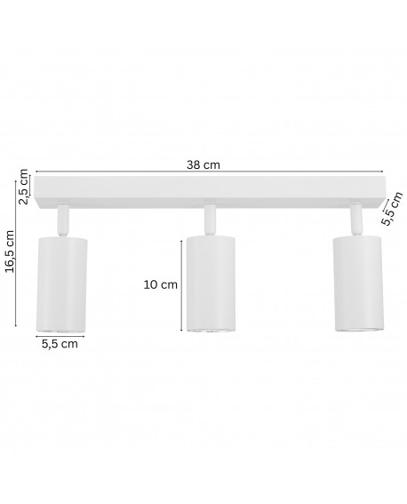 nowoczesna lampa sufitowa biała Lampit NEO W3 z trzema reflektorami LED, wymiary 38 cm x 16,5 cm