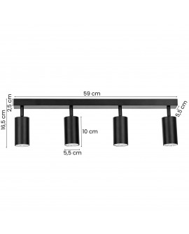 czarna lampa sufitowa spot LED Lampit W4 długość 59 cm cztery reflektory 10 cm
